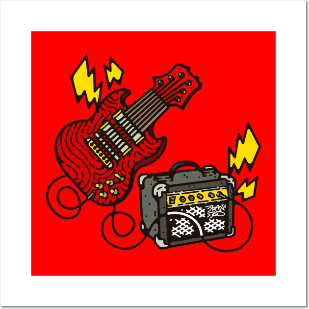 Guitar and amplifier Cartoon Wall Art by Franjos